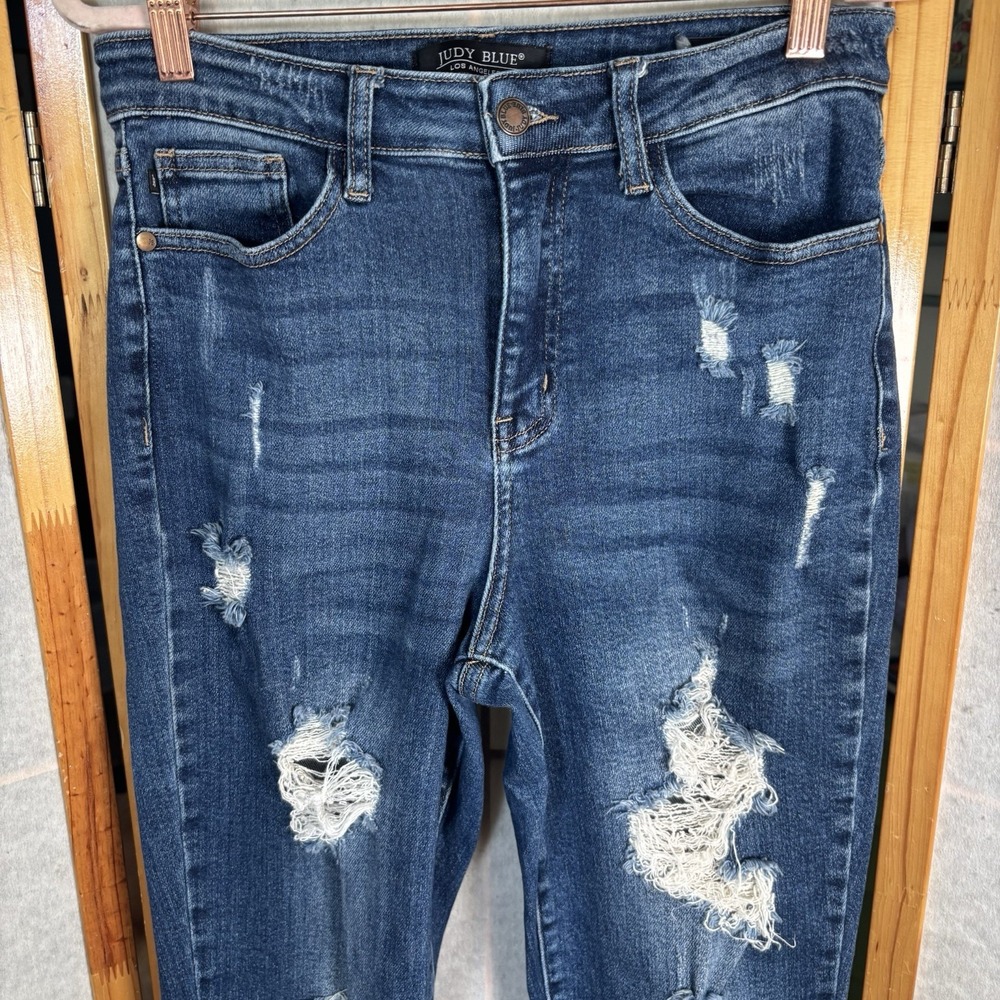 Judy Blue Dark Wash High Rise Distressed Boyfriend Jeans 5/27 Destroyed Denim‎